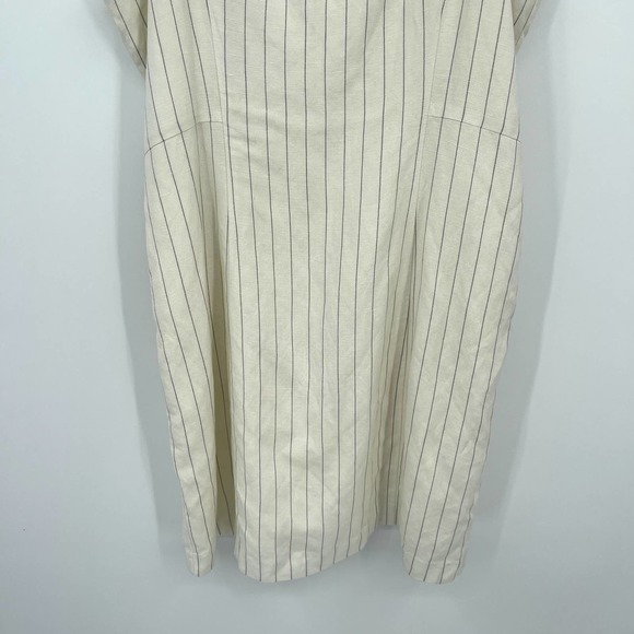 Club Monaco Striped Square Neck Mini Dress Sz 12 Off White Black Linen Blend NEW - Picture 4 of 13